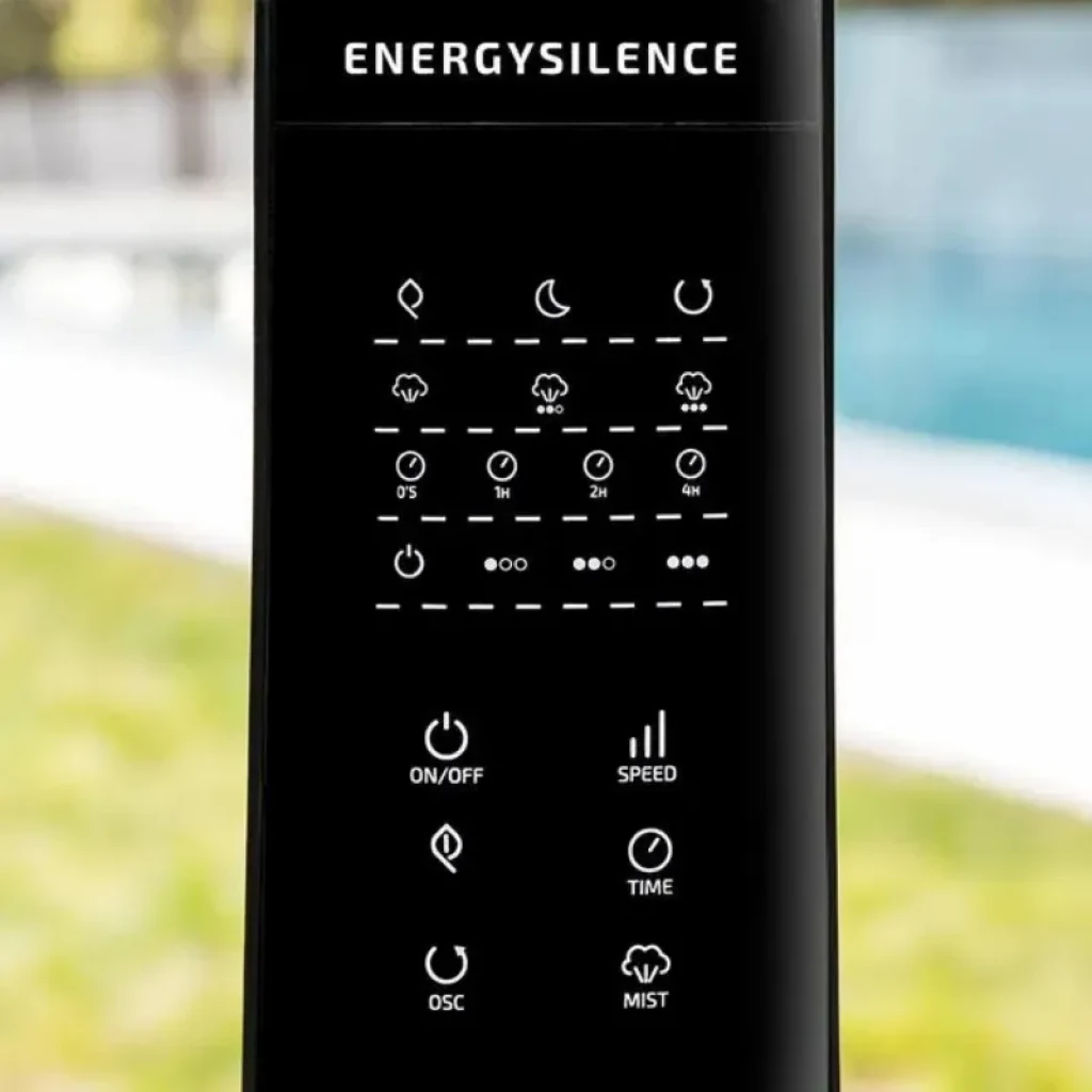 Cecotec EnergySilence 690 Freshessence Ventilador con panel táctil: modos, 3 velocidades, temporizador 0.5–8h, oscilación y función mist en torre negra