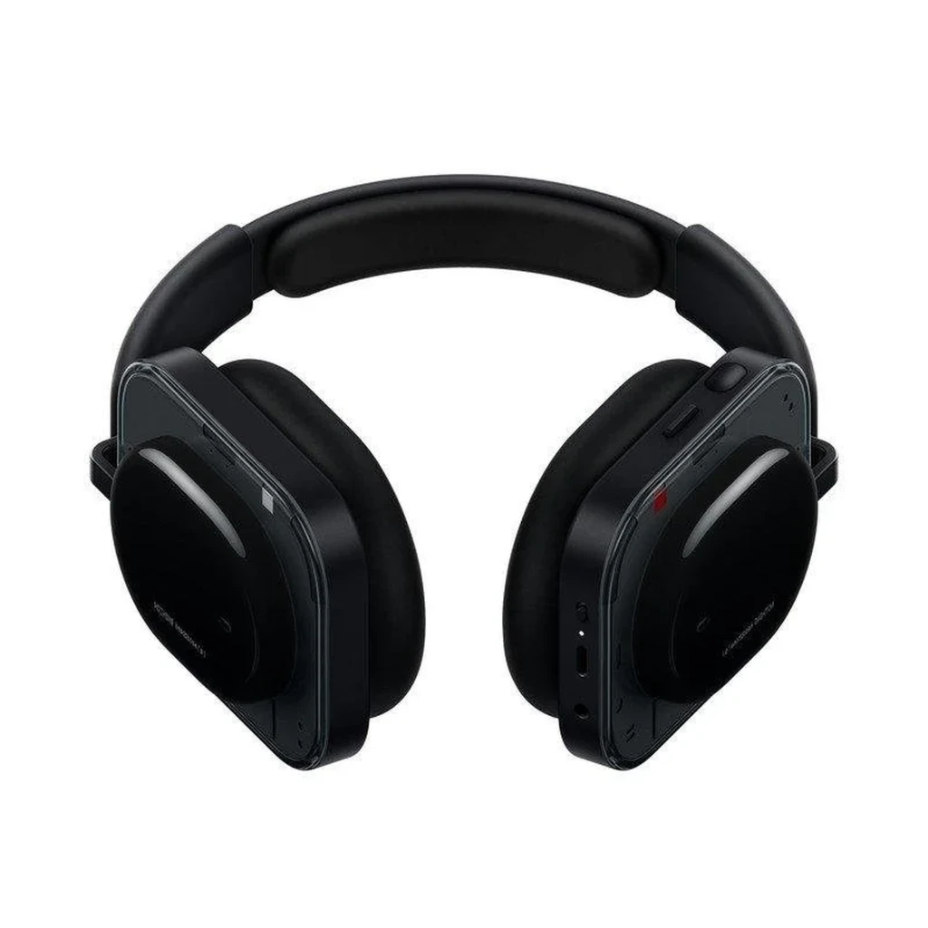Nothing Headphone a Negro, auriculares inalámbricos de diadema con diseño cuadrado, almohadillas acolchadas, diadema robusta y controles laterales visibles