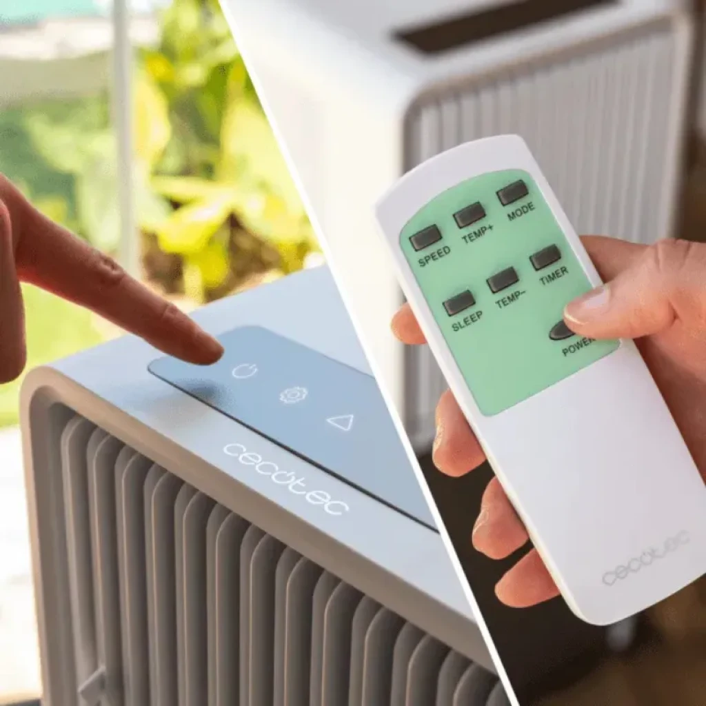 Cecotec ForceClima 9550 Style Heating Connected portátil con panel táctil superior y rejillas frontales, mando a distancia con botones de speed, mode, sleep