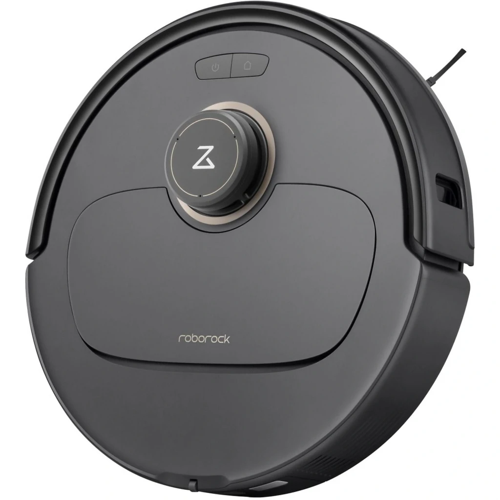 Roborock Qrevo MaxV Negro, robot aspirador redondo con acabado mate, módulo LiDAR superior con logo Z y botones, parachoques frontal y detalles metálicos