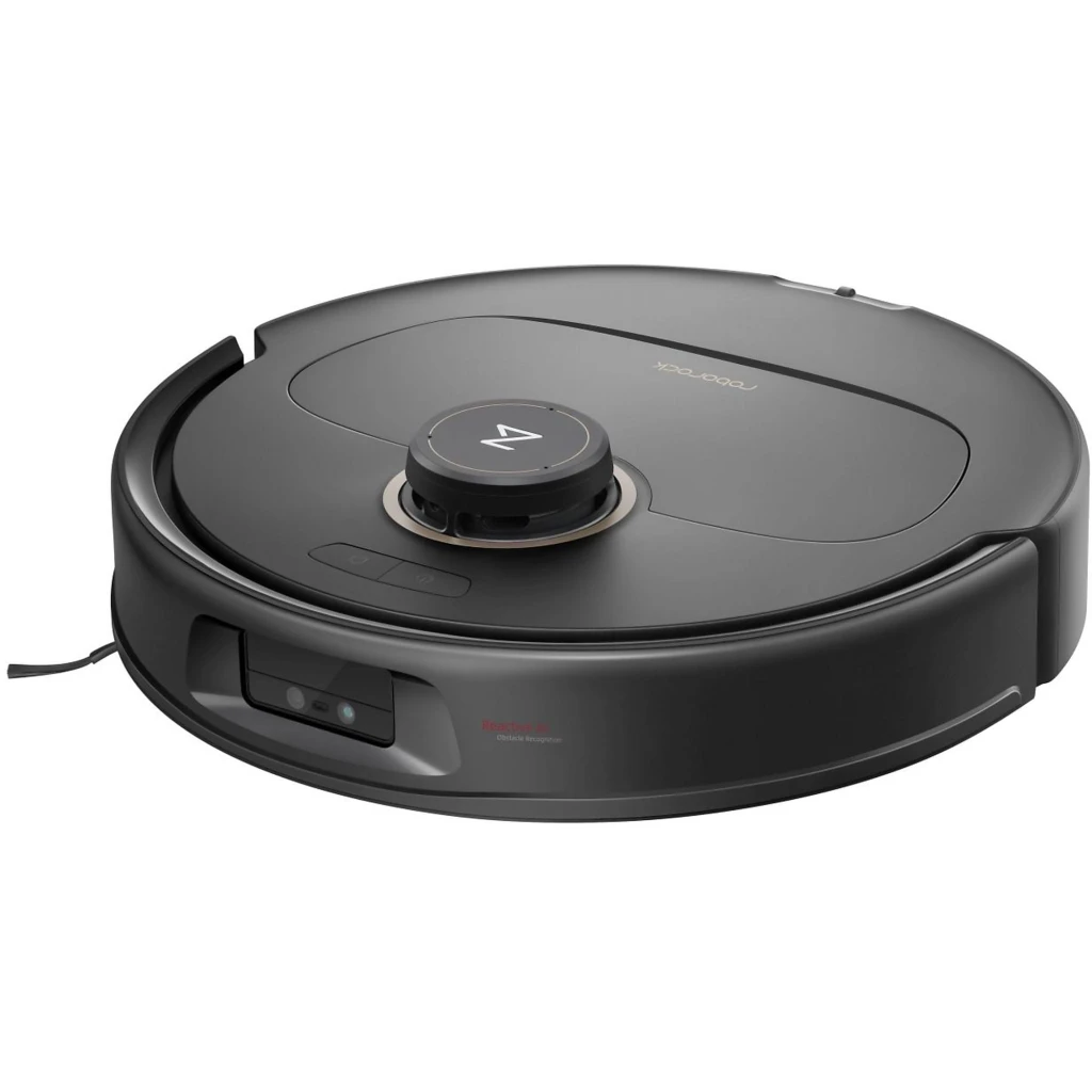 Roborock Qrevo MaxV Negro: robot aspirador circular en acabado mate, módulo LiDAR superior, cámara frontal y parachoques integrado para navegación precisa
