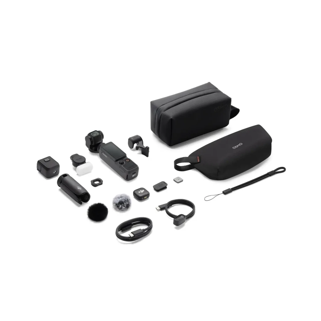 DJI Osmo Pocket 4 Creator Combo 4K 240fps Mic 3 con cámara gimbal compacta, micrófono inalámbrico, estuche, funda, cables, soporte, filtros y accesorios