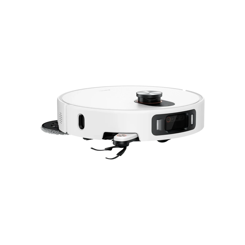 Xiaomi Robot Vacuum H50 Pro 15000Pa Estacion Omni en color blanco, cuerpo circular bajo con sensor LiDAR superior y parachoques frontal con cámara integrada