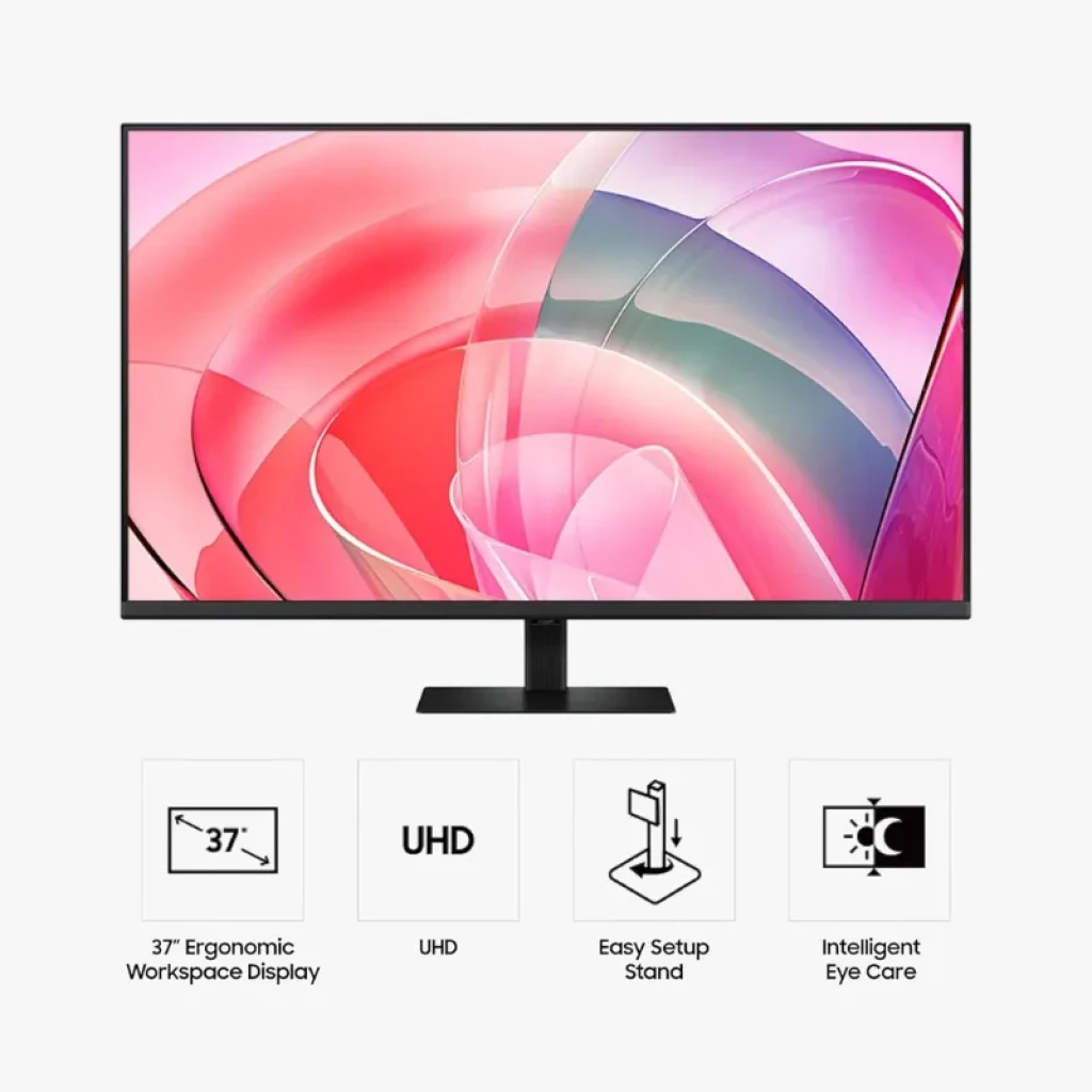 Samsung Viewfinity S70D 37 pulgadas 4K UHD, panel VA 60 Hz, biseles finos, soporte ajustable fácil y cuidado visual inteligente para trabajo ergonómico