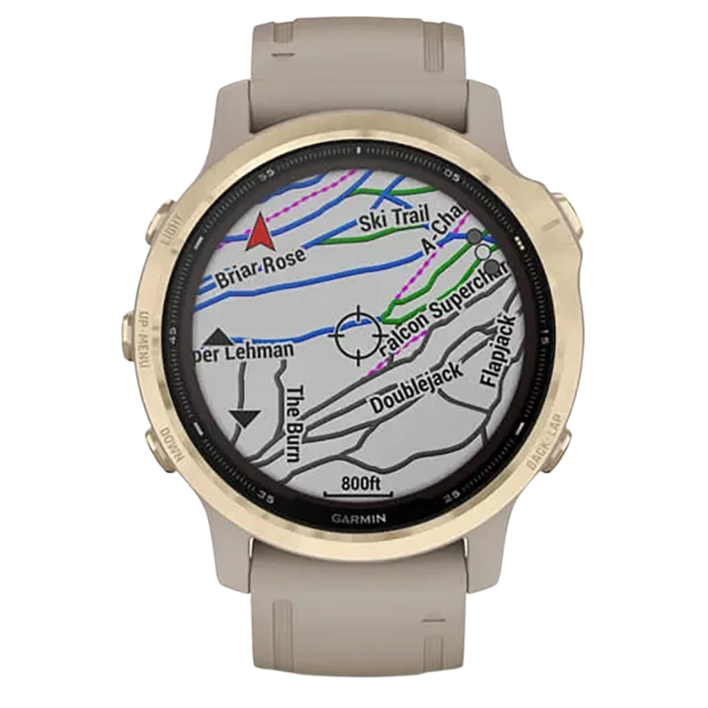 Reloj Garmin Fenix 6S Pro Dorado 42mm renovado premium con bisel dorado, pantalla a color con mapas y correa beige de silicona