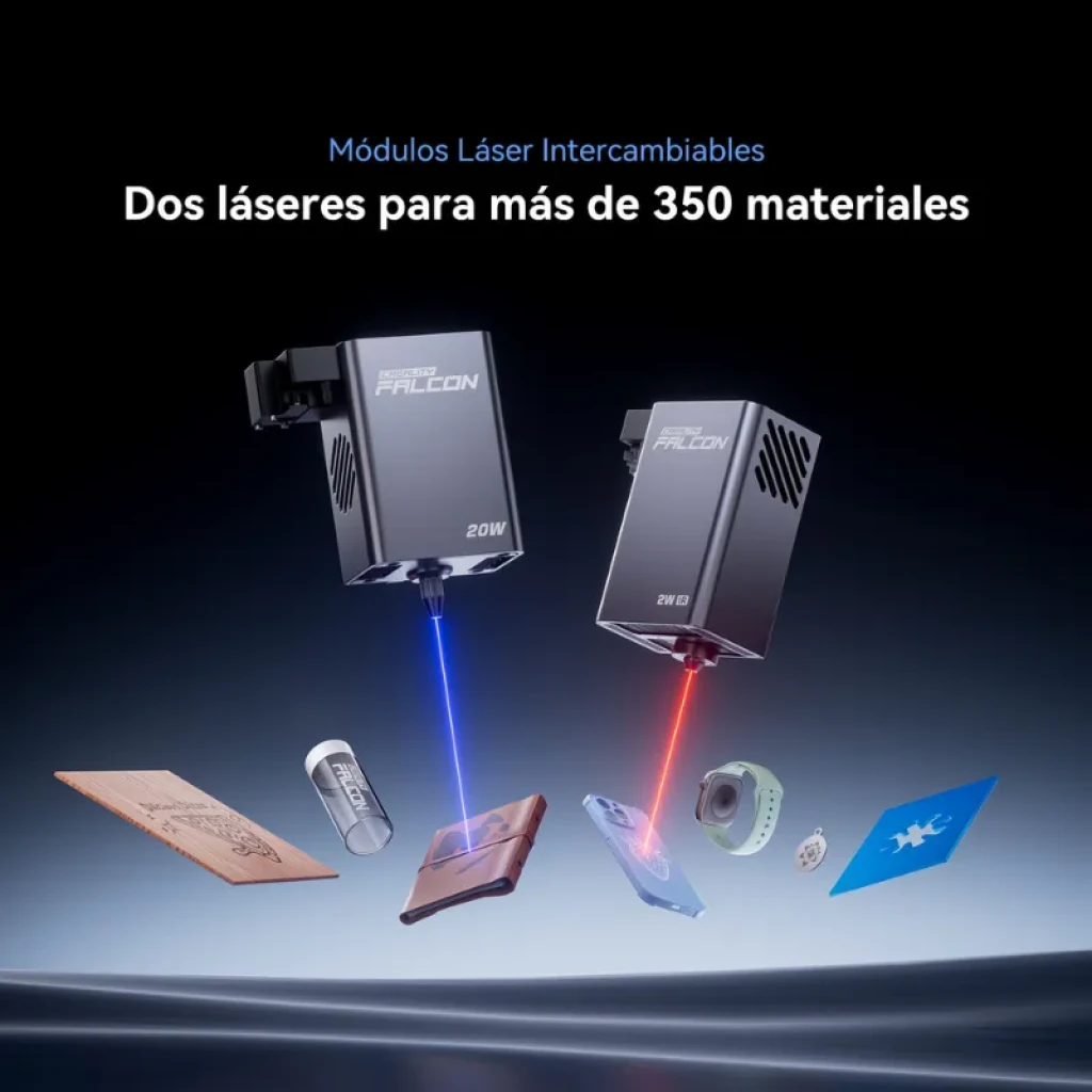 Creality Falcon A1 Pro 20W con cámara integrada, módulos láser intercambiables rojo y azul, grabado de alta precisión para más de 350 materiales