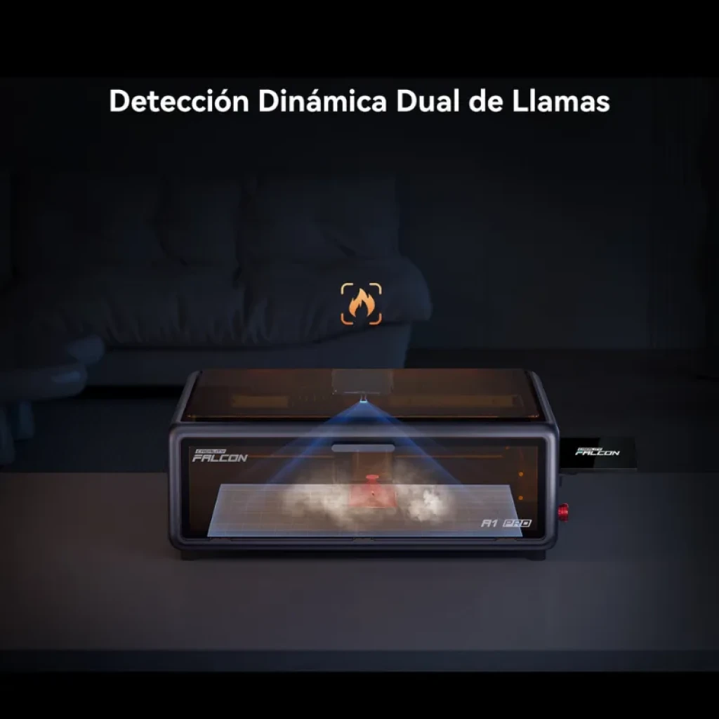 Creality Falcon A1 Pro 20W con cámara integrada, láser en caja protectora con ventana frontal, detección dinámica dual de llamas y luz LED indicadora