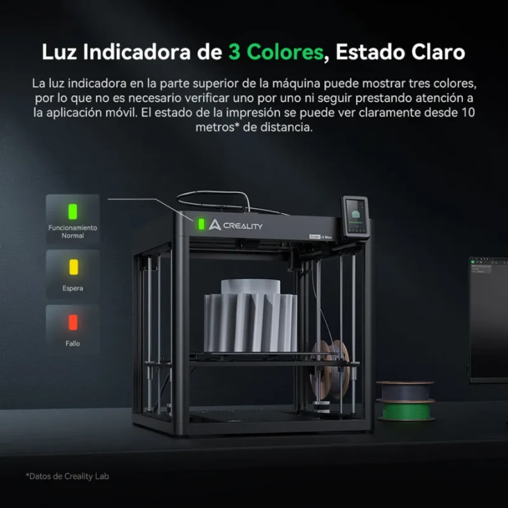 Luz indicadora de 3 colores de la Operating temperature range of the extruder with increased print capacity on the Creality Ender 5 Max