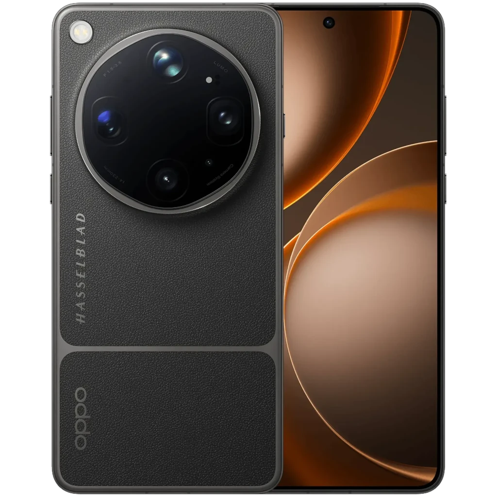 Smartphone marrón Tundra Umber con pantalla casi sin bordes y perforación central, gran módulo circular Hasselblad trasero, acabado texturizado y marco
