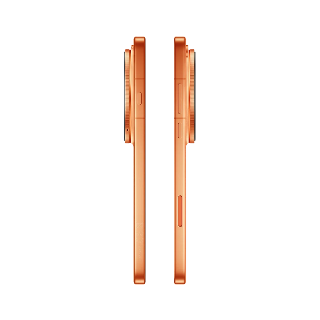 Lateral del Oppo Find X9 Ultra 5G en color Canyon Orange con marco metálico, módulo de cámara elevado circular y botón lateral visible