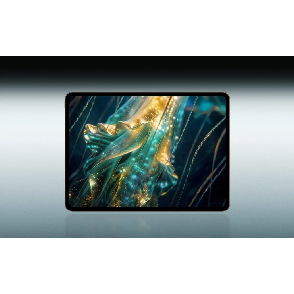Tablet OnePlus Pad 4 WiFi 13.2 pulgadas en color Dune Glow, pantalla grande con biseles delgados y panel brillante mostrando gráficos coloridos y detallados
