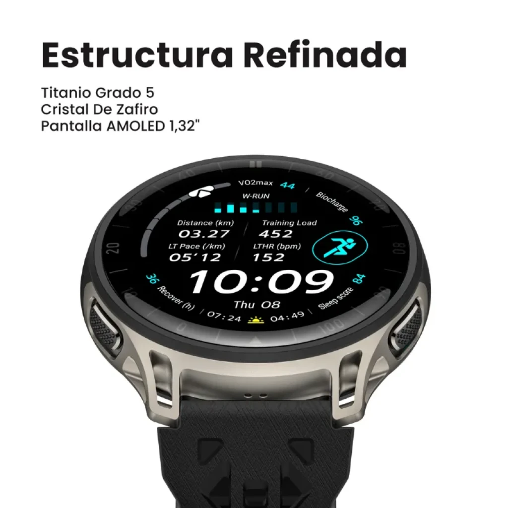 Amazfit Cheetah 2 Pro con bisel de titanio grado 5, cristal de zafiro y pantalla AMOLED 1,32. Esfera deportiva con métricas de running y GPS WiFi