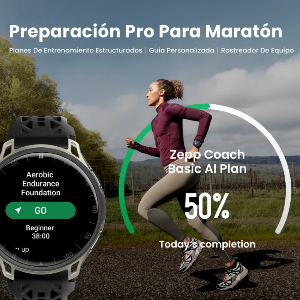 Amazfit Cheetah 2 Pro negro con interfaz de entrenamiento en pantalla para maratón
