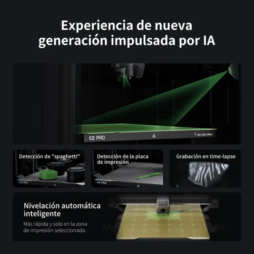 Creality K2 Pro Combo, impressora com IA: deteção de espaguete e placa, timelapse, nivelamento automático inteligente e base iluminada com malha