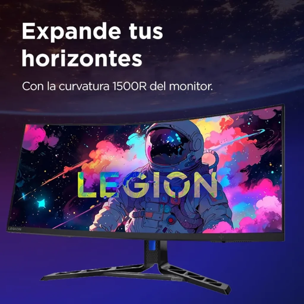 Monitor gaming Lenovo Legion R34w-30 curvo 1500R de 34 pulgadas, panel VA WQHD, 180 Hz con FreeSync Premium