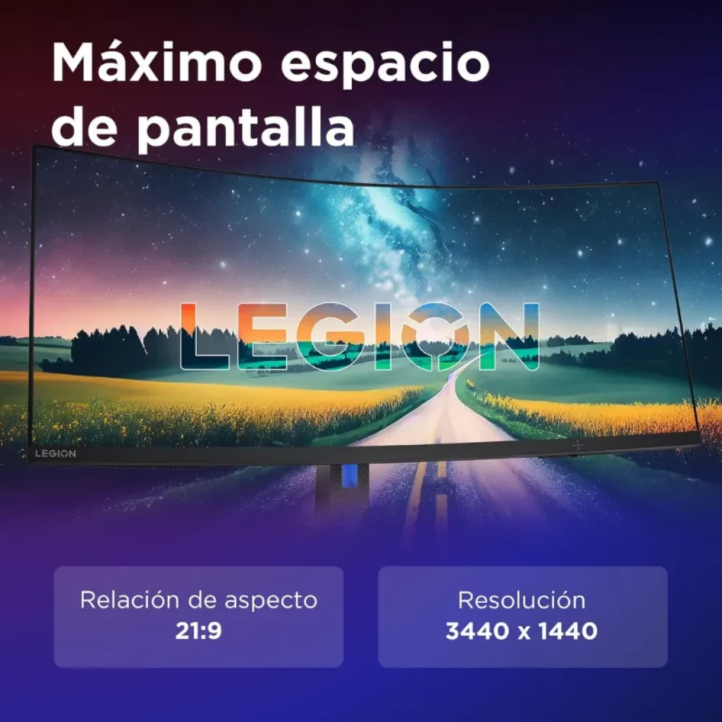 Monitor gaming curvo 34 pulgadas Lenovo Legion R34w-30, panel VA WQHD 3440x1440, relación 21:9