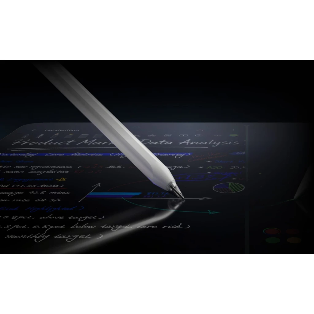 OnePlus Stylo Pro 16384 Niveles Motor Háptico – lápiz óptico blanco con punta fina, escritura precisa y sensible sobre pantalla oscura con notas y