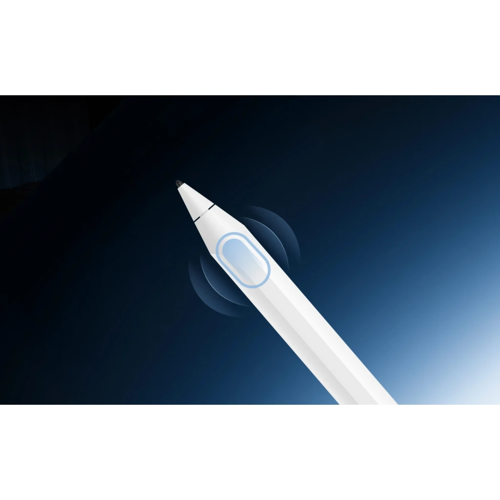 OnePlus Stylo Pro 16384 Niveles Motor Háptico – lápiz óptico blanco con punta fina y botón táctil iluminado en azul, diseño elegante y preciso