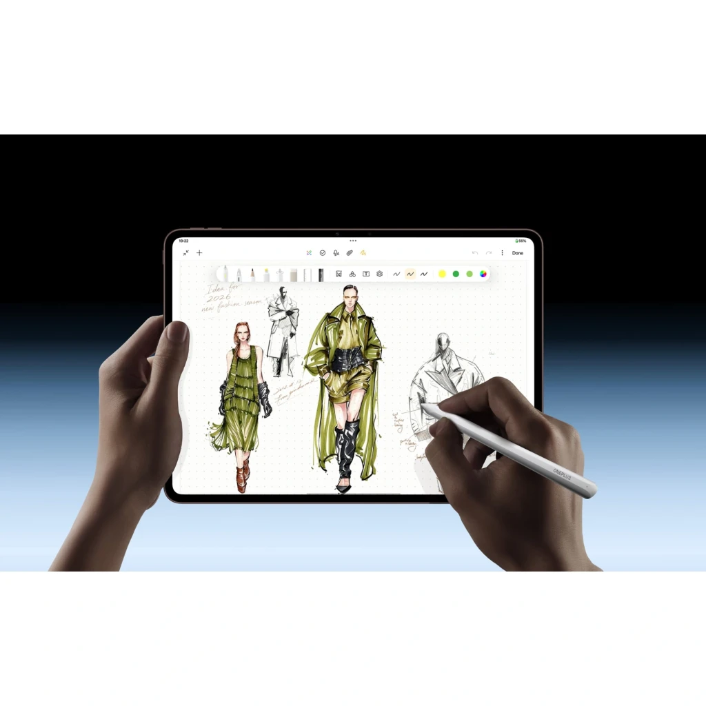 OnePlus Stylo Pro 16384 Niveles Motor Háptico – lápiz óptico plateado usado en tablet para dibujar y tomar notas con precisión y trazos sensibles