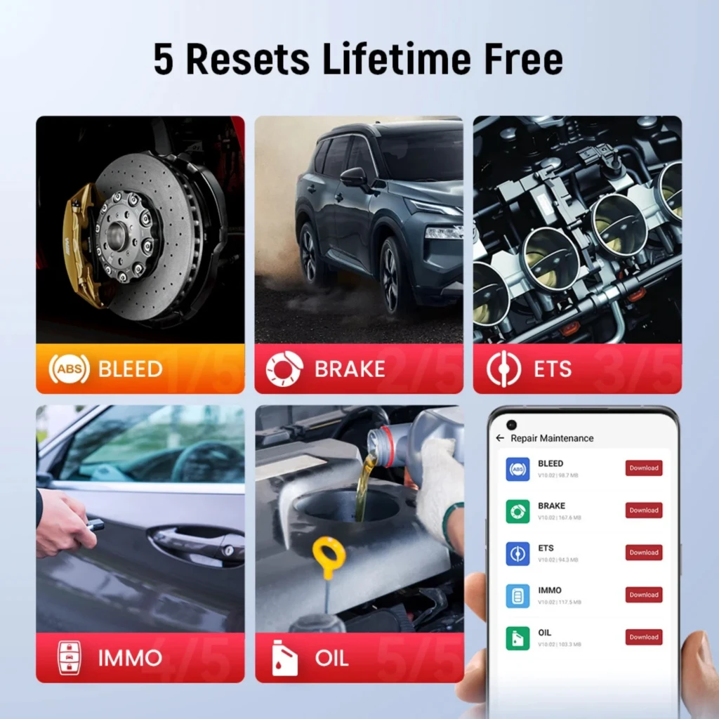 ThinkCar BD6 Escáner OBD2 Bluetooth con 5 reseteos gratis: ABS bleed, freno, ETS, IMMO y aceite; compatible con 126 marcas y app móvil