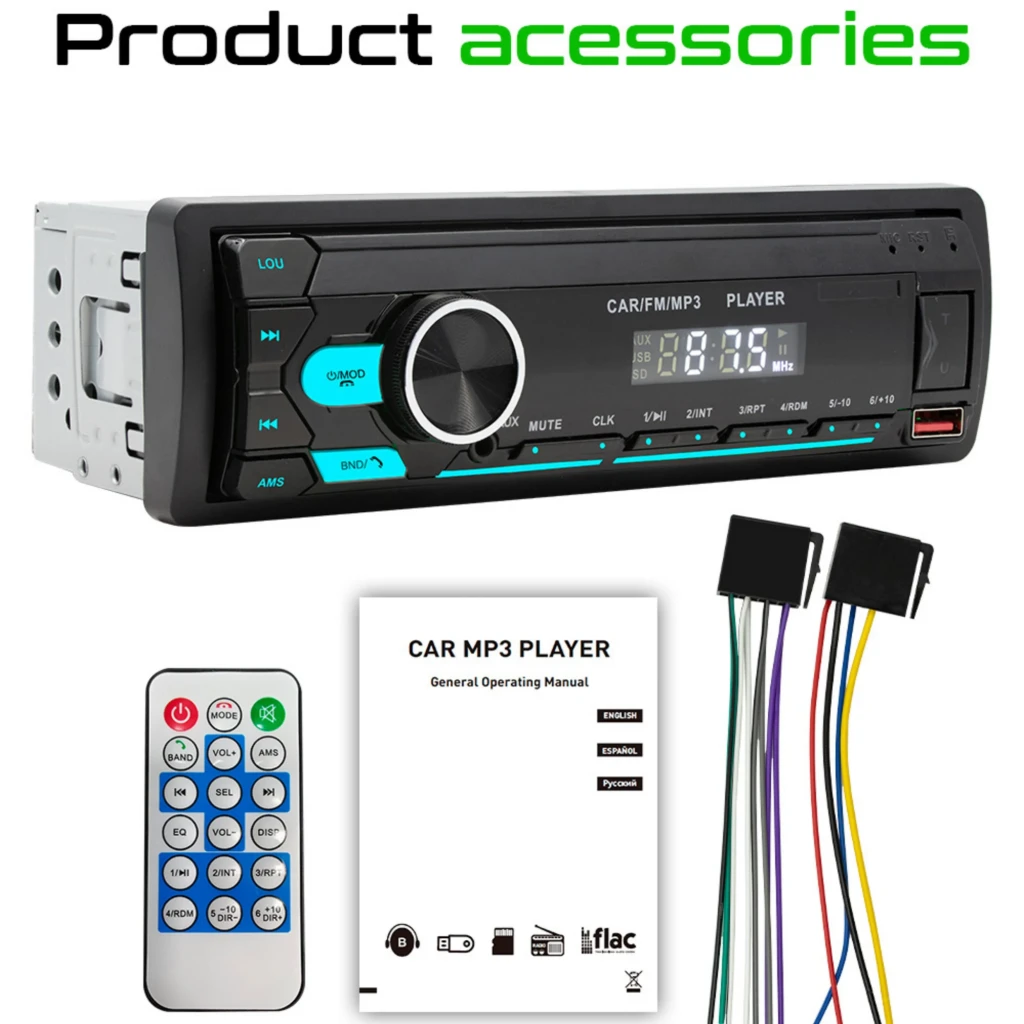 SWM M12 Autorradio 1 DIN negro con pantalla LED, botón central, USB, ranura SD, puerto AUX, Bluetooth, FM, mando a distancia y mazo de cables incluido