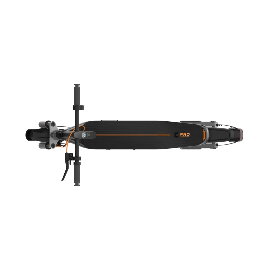 Xiaomi Electric Scooter 6 Pro 1000 W: vista superior del deck negro con detalles naranjas, pantalla frontal, plegado compacto, ruedas 12 pulgadas