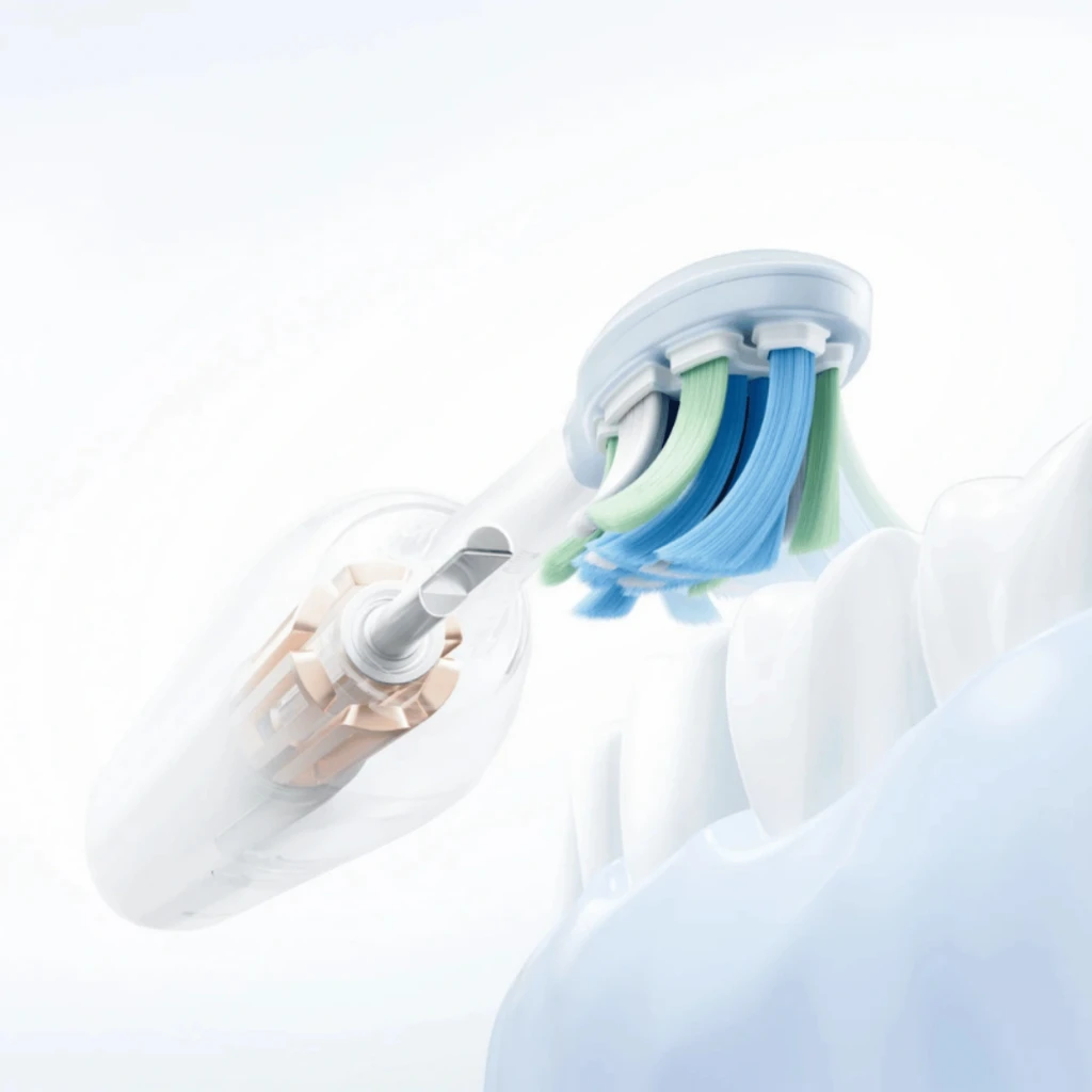 Cabezal del Cepillo Eléctrico Xiaomi Mijia Pro Azul con cerdas suaves bicolor y movimiento servo-oscillante, diseño curvo para limpieza precisa en dientes y