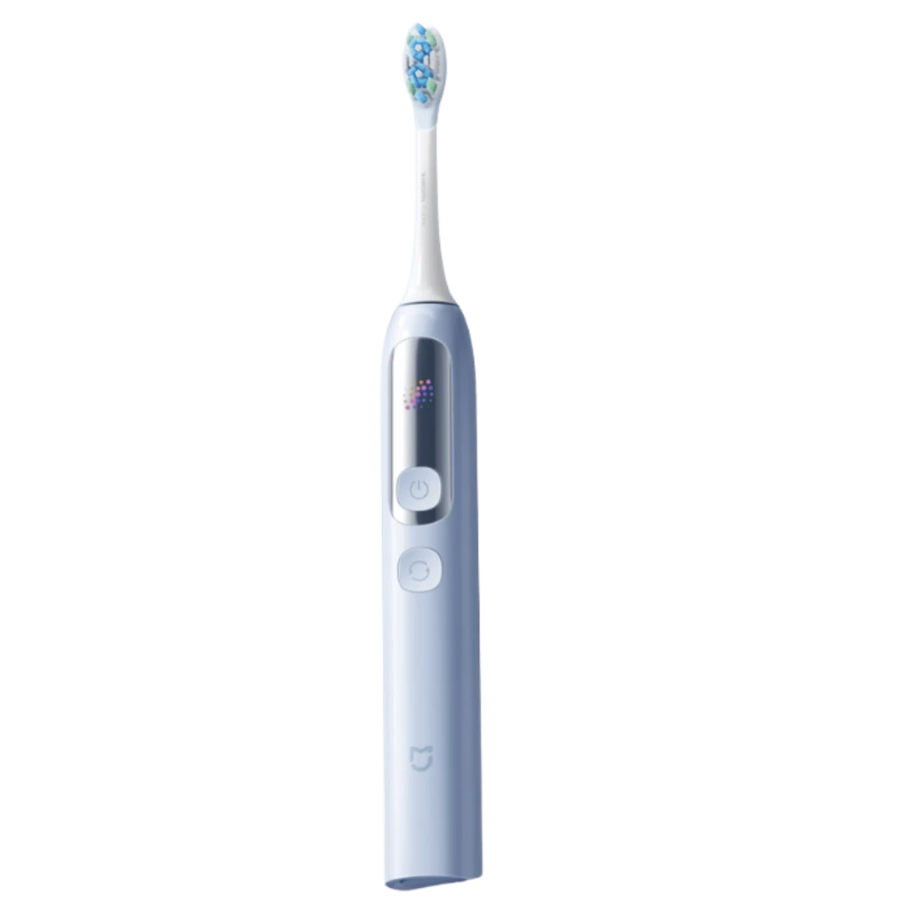 Cepillo Eléctrico Xiaomi Mijia Smart Servo-oscillation Electric Toothbrush Pro Azul con cabezal blanco, cuerpo azul claro, pantalla LED y dos botones frontales