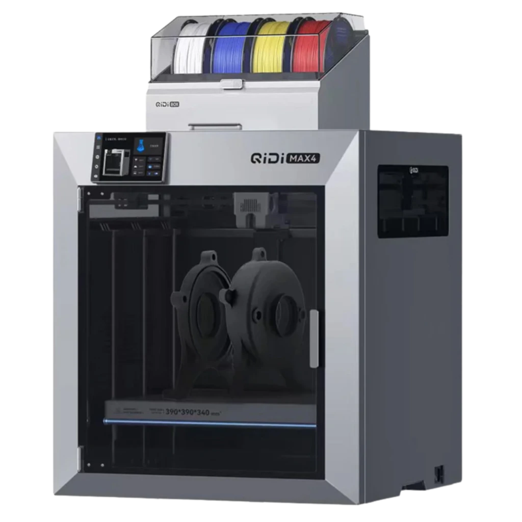 QIDI Tech Max 4 Combo FDM avec boîtier fermé, écran de contrôle latéral et support supérieur pour 6 bobines, grand volume 390 x 390 x 340 mm