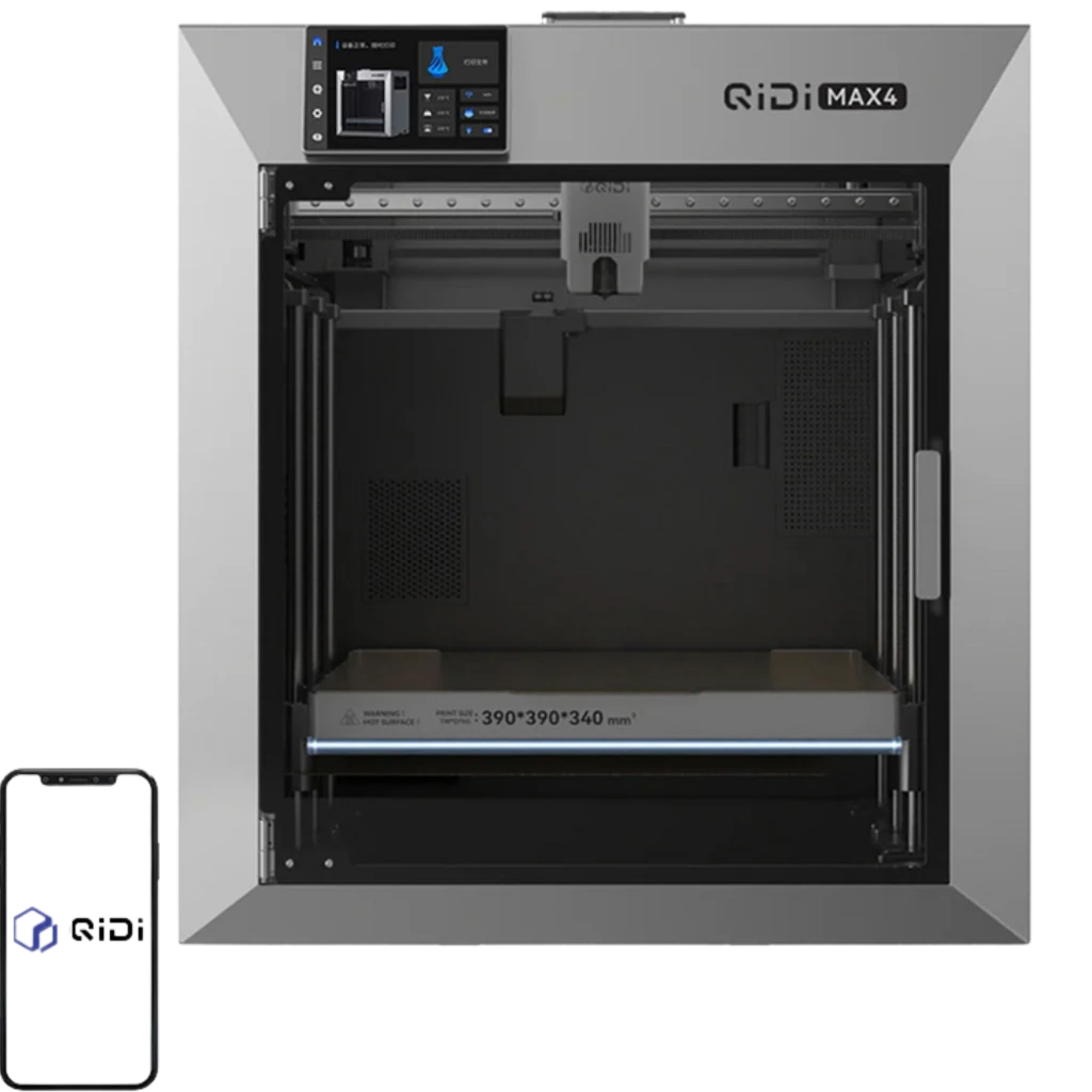 QIDI Max 4 Impresora 3D FDM 800 mm/s, cabina cerrada metálica, gran volumen 390 × 390 × 340 mm, pantalla táctil, cámara interna y conectividad móvil