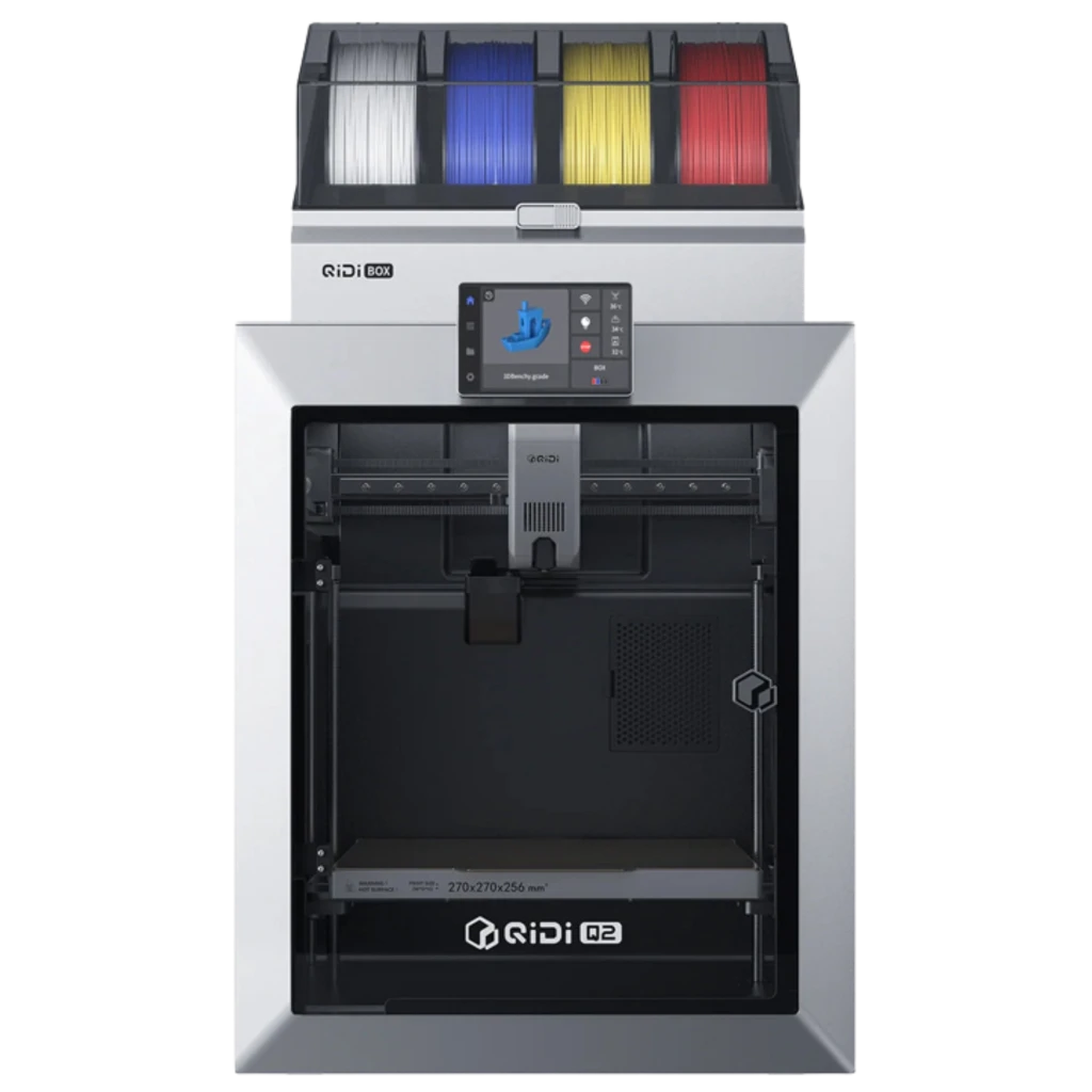 Imprimante 3D FDM QIDI Tech Q2 Combo avec boîtier fermé, support multi-bobines en haut, écran tactile central, grand volume 270×270×256 mm, design noir et