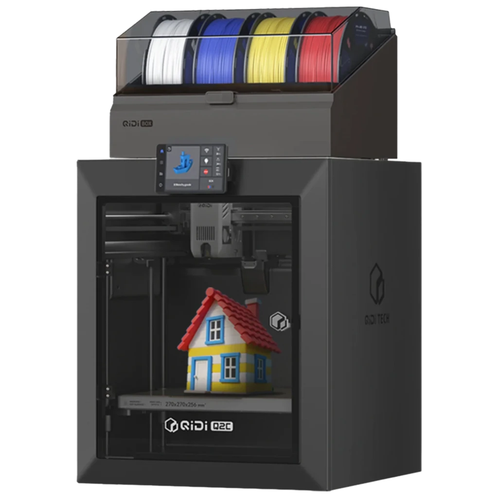 QIDI Tech Q2C Combo imprimante 3D FDM noire avec boîtier fermé, écran tactile frontal, support supérieur pour bobines multiples, volume 270×270×256 mm,