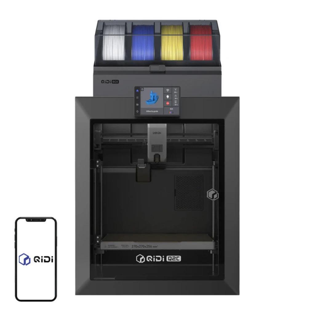 QIDI Tech Q2C Combo: impresora 3D FDM cerrada con bobinero superior para 4 filamentos, pantalla táctil frontal y área de impresión 270×270×256 mm, control