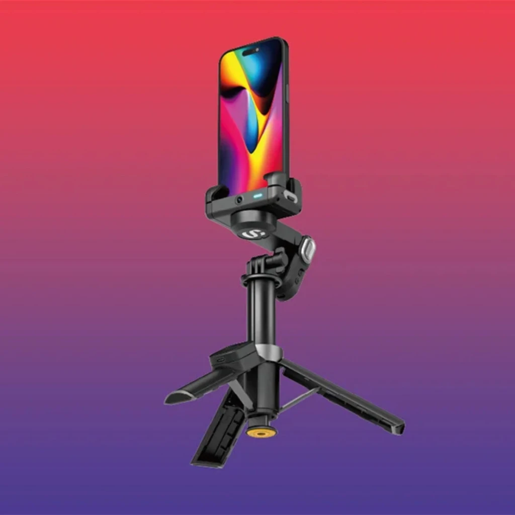 AOCHUAN M3 Pro Mini Gimbal 3 ejes para smartphone, plegable y negro, con trípode integrado, soporte ajustable y mandos laterales para estabilización precisa