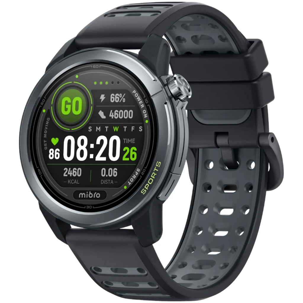 Mibro Watch GS Active 2 gris oscuro con pantalla AMOLED 1,32, bisel metálico, correa deportiva perforada, esfera deportiva con GPS, 5 ATM y hasta 20 días