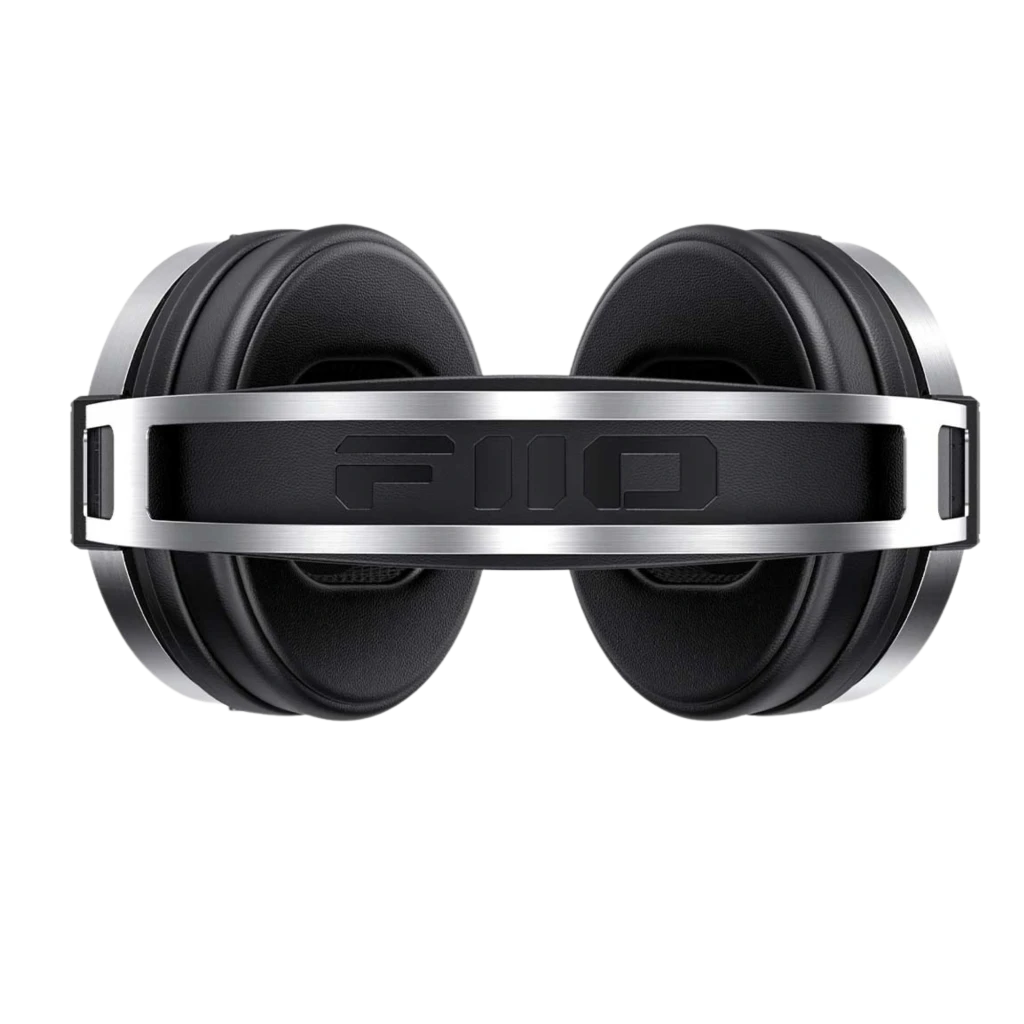 Casque supra-auriculaire FiiO JT1 noir avec arceau métallique brossé, coussinets épais, finition premium, micro intégré et haut-parleurs 50 mm