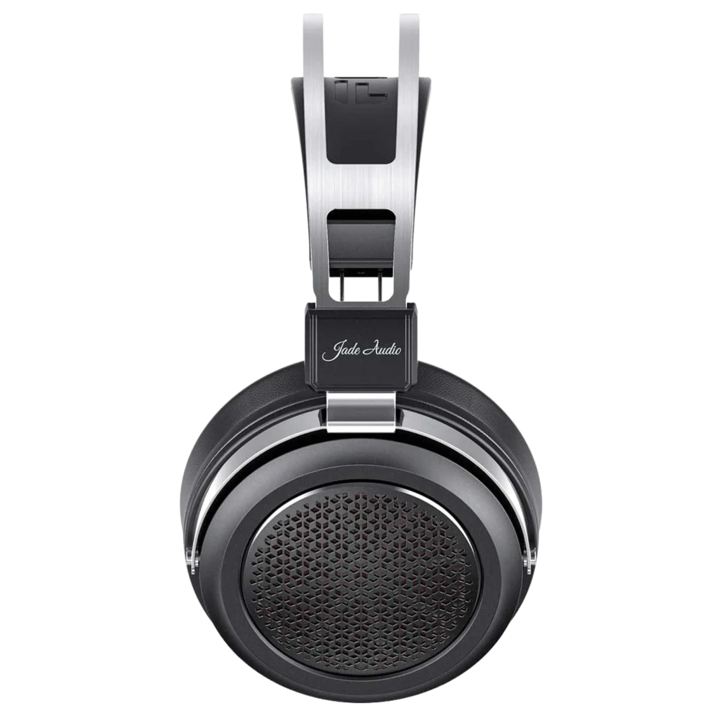 Casque supra-auriculaire FiiO JT1 noir avec arceau métallique brossé, oreillettes rondes ajourées, logo JadeAudio, design moderne et micro intégré