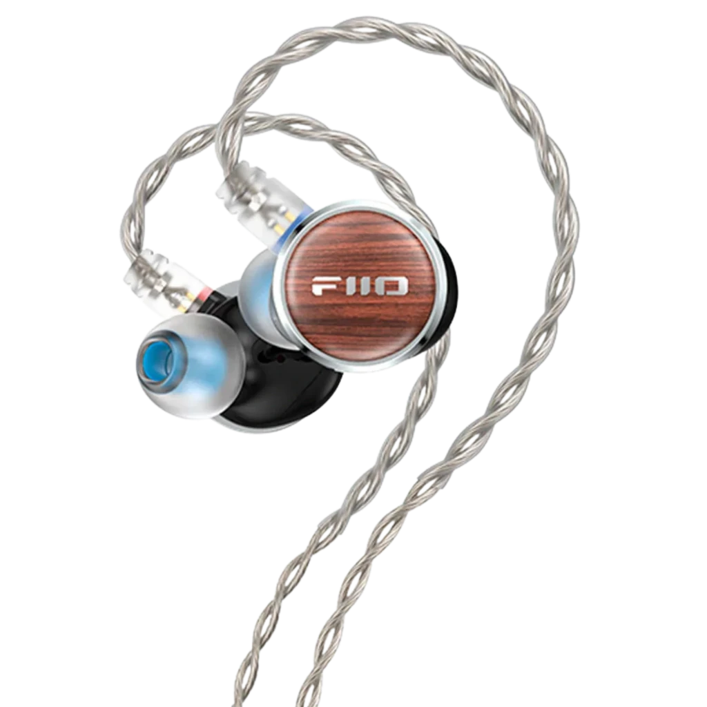FiiO FP3 Planar 14,5 mm 36 Ω Black Walnut con carcasas negras, tapa de nogal, boquillas metálicas y cable trenzado plateado con conectores transparentes