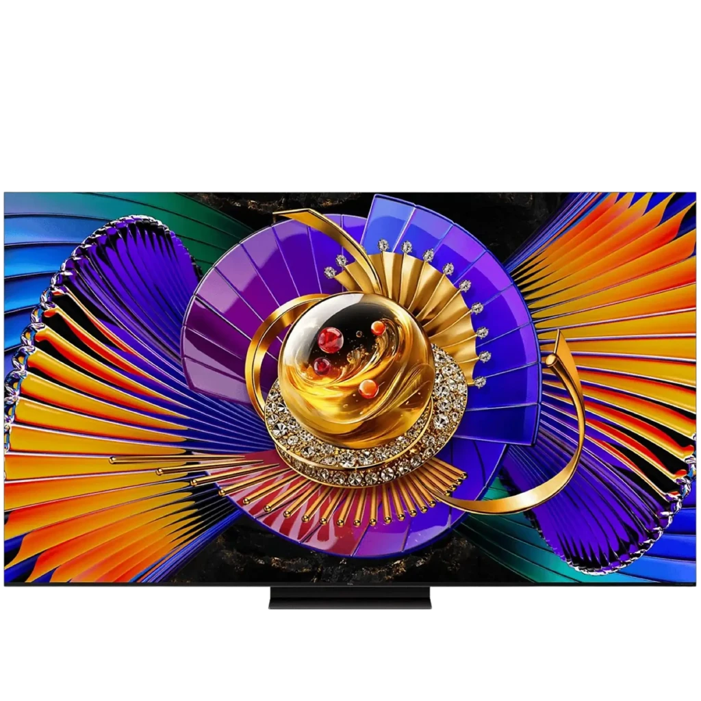 TCL 55C7L Smart TV 55 pulgadas 4K QD‑Mini LED en color negro con biseles ultrafinos y pantalla vibrante de alto contraste y colores intensos