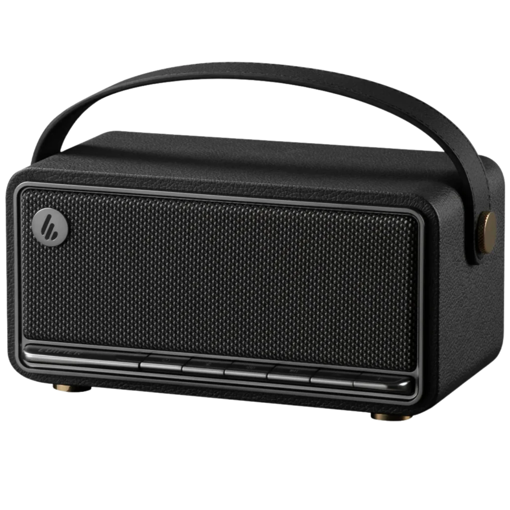 Edifier MP330 40 W Bluetooth, altavoz portátil negro con acabado texturizado, rejilla frontal metálica, asa de transporte, botones frontales y detalles