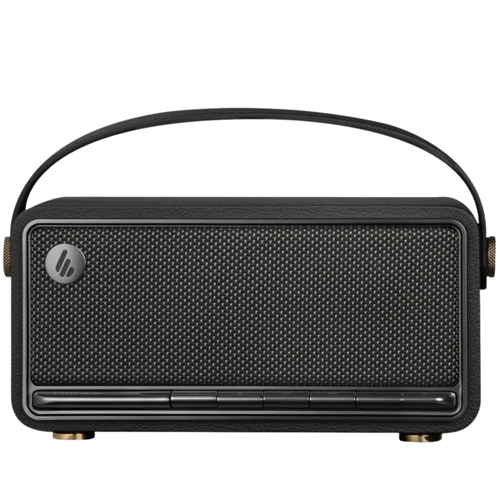 Edifier MP330 altavoz Bluetooth negro 40 W, diseño retro con rejilla frontal texturizada, asa superior, botones frontales y perillas laterales, 19 h de