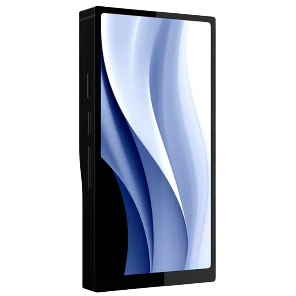 HiBy R6 Pro Max reproductor Hi‑Res portátil con pantalla grande sin marcos, cuerpo negro delgado y botones laterales; salida balanceada 4,4 mm