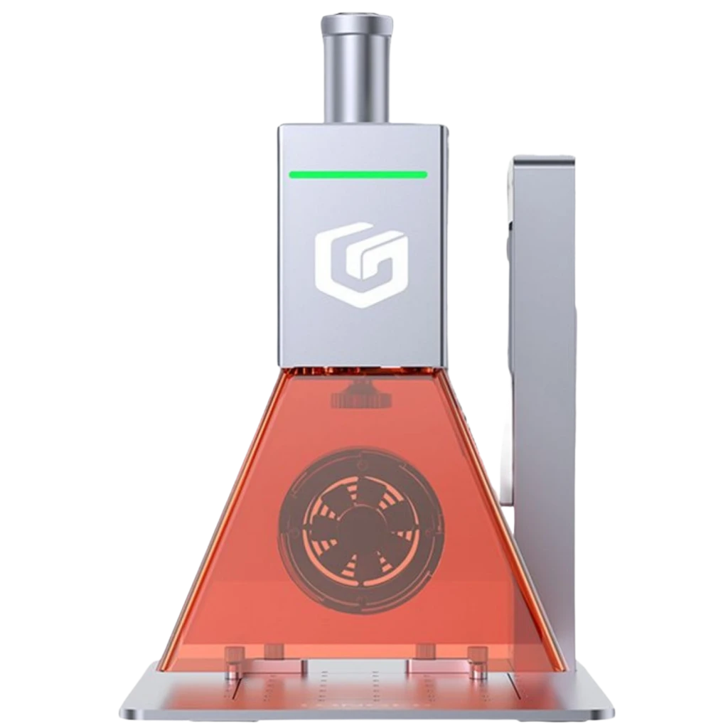Longer Nano 6W Galvo 5000mm/s Precisión 0.01mm Grabador láser portátil con carcasa gris y cubierta protectora naranja, ventilación frontal y luz LED