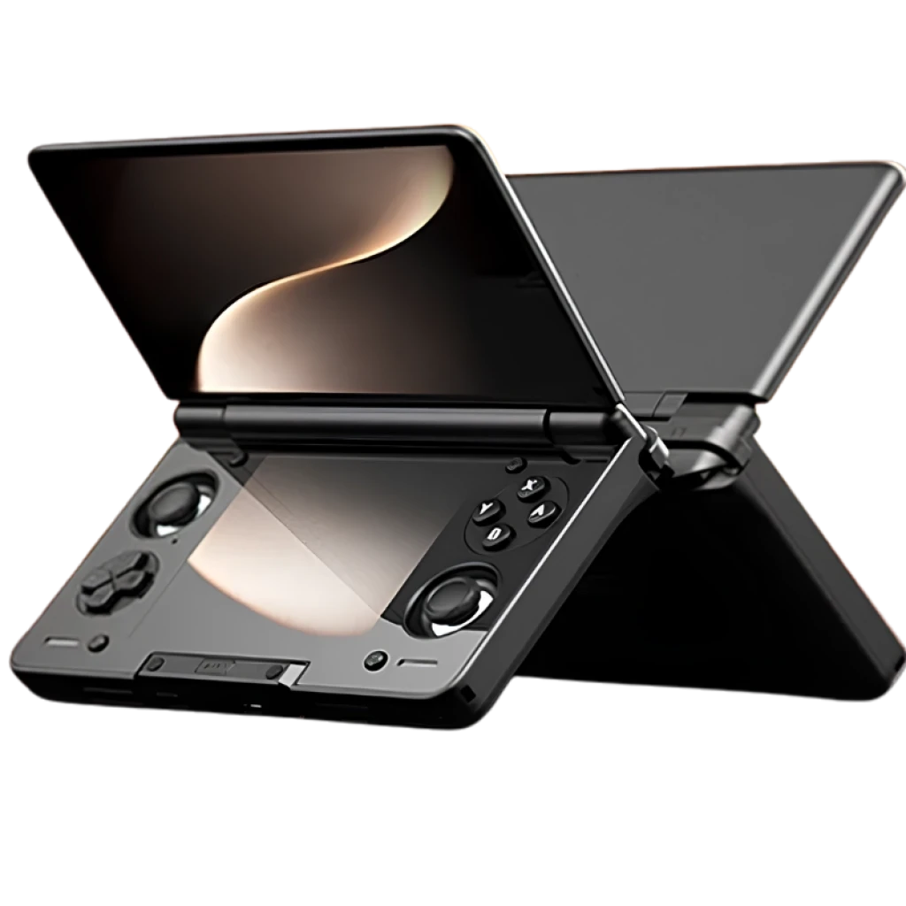 AYN Thor Negro 16GB/512GB con cuerpo plegable, doble pantalla brillante, joysticks analógicos, cruceta, botones ABXY y altavoces frontales en diseño compacto