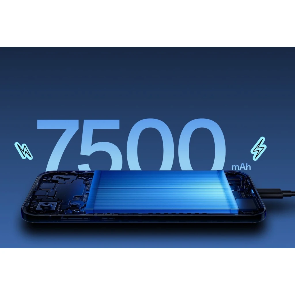 OnePlus Nord CE 6 5G 256 GB Negro 8 GB con enorme batería 7500 mAh destacada en pantalla, ilustración interna y carga por cable en tono azul oscuro