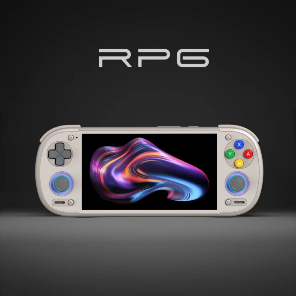 Retroid Pocket 6 Stick TOP 8GB/128GB AMOLED Negro con pantalla AMOLED amplia, cruceta y sticks azules, botones A B X Y de colores y diseño compacto en negro