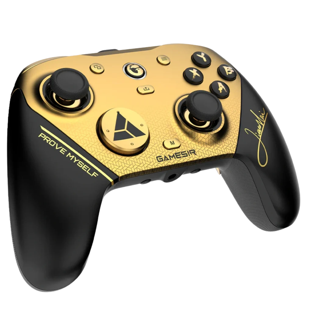 GameSir G7 Pro 8K Champion Edition Mando Inalámbrico PC en negro y dorado, panel metálico dorado, sticks analógicos, cruceta, botones ABXY y agarres
