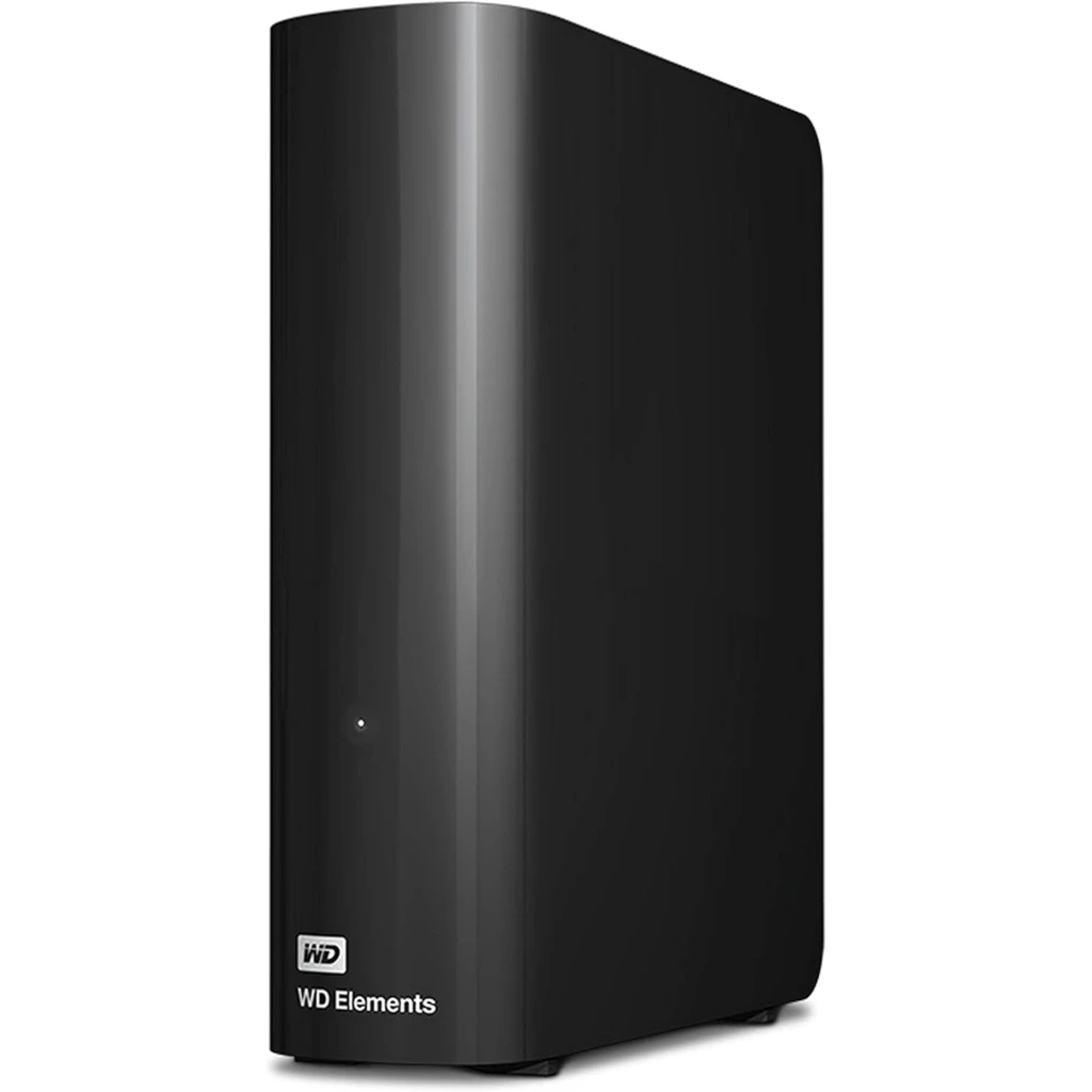 Western Digital WD Elements Desktop 20 TB HDD externo USB 3.2 color negro, carcasa brillante compacta con LED frontal y logo WD en la base