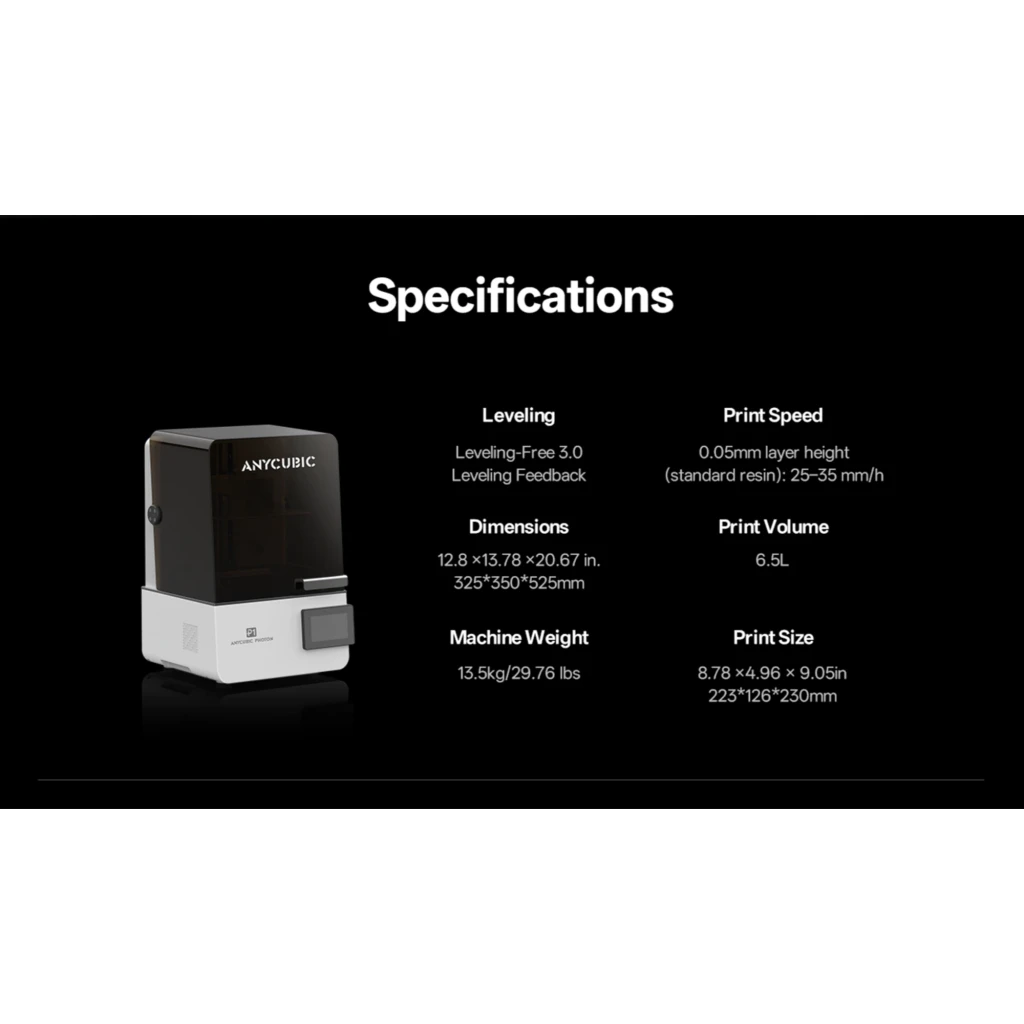 Impresora 3D Anycubic Photon P1 14K MSLA negra y blanca con cubierta translúcida ámbar, pantalla frontal, base compacta y diseño de cabina cerrada