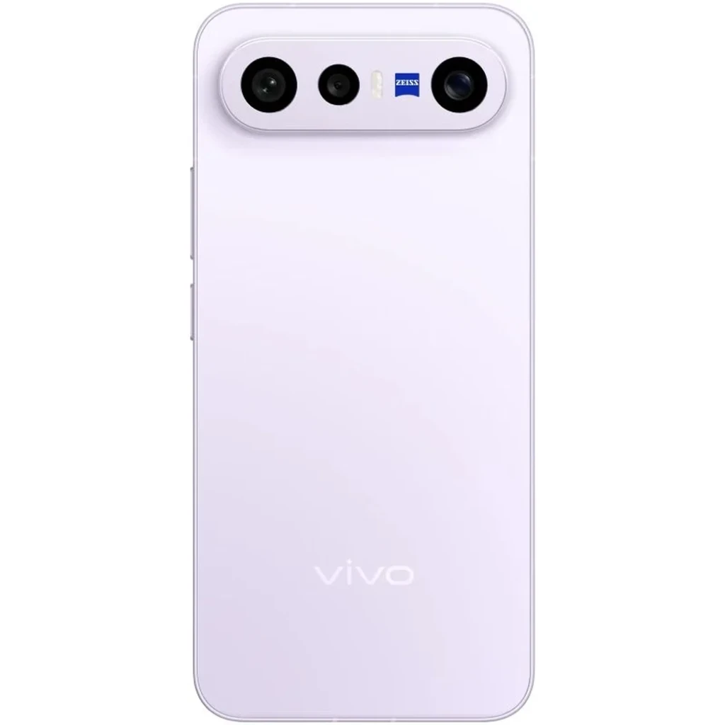Vivo X300 FE 5G lila con triple cámara trasera alineada horizontalmente, módulo ZEISS y acabado mate suave; logo vivo centrado en la parte inferior
